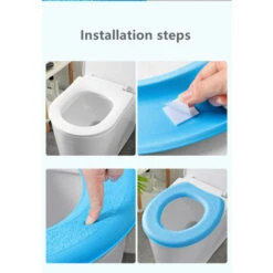 Abattant Adulte Pour WC　2 Pcs étanche En Mousse EVA Coussin De Siège De Toilette Lavable En Paste-Type Lunette WC Tapis De Tampon, Forme O Bleu -Geberit || Grohe || ALLIBERT Soldes 96337930 5