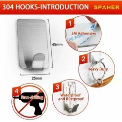 Crochet 8 Pièces Crochet Auto-adhésif Crochet Pour Serviette Crochet De Robe Armoire De Cuisine Salle De Bain -Geberit || Grohe || ALLIBERT Soldes 97201357 4