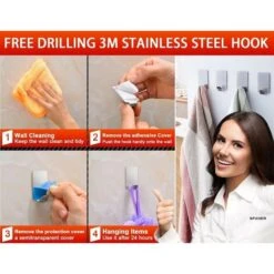 Crochet 8 Pièces Crochet Auto-adhésif Crochet Pour Serviette Crochet De Robe Armoire De Cuisine Salle De Bain -Geberit || Grohe || ALLIBERT Soldes 97201357 5