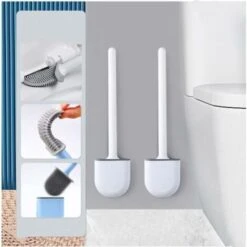 2PCS Brosse WC Silicone Et Supports Toilettes Brosse Toilette Profondeur,Balayette WC Avec Long Manche En Plastique Antidérapant Et Poils Flexibles,Brosse Toilette Avec Support à Séchage Rapide,Dolaso