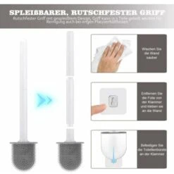 2PCS Brosse WC Silicone Et Supports Toilettes Brosse Toilette Profondeur,Balayette WC Avec Long Manche En Plastique Antidérapant Et Poils Flexibles,Brosse Toilette Avec Support à Séchage Rapide,Dolaso -Geberit || Grohe || ALLIBERT Soldes 97250968 3