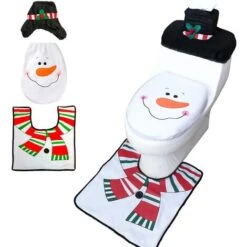 Ensemble De 3 Tapis De Bain De Couverture De Toilette De Salle De Bain De Noël Décorations De Noël
