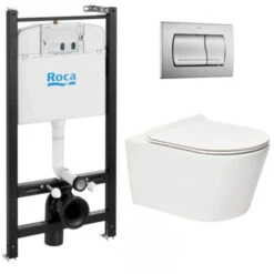 Roca Pack Bâti-support Roca Active + WC Sans Bride SAT Brevis + Plaque Chrome Mat (RocaActiveBrevis-2)