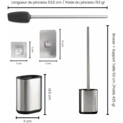 Brosse WC En Acier Inoxydable Avec Support, Brosse Toilette Silicone Flexible, Moderne Et Élégante, Hygiène Améliorée, Anti-Traces De Doigts (Acier Inoxydable) -Geberit || Grohe || ALLIBERT Soldes 98430010 3