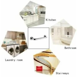 Barre D'appui 55CM Salle De Bain Antidérapant Poignée De Baignoire Barre Porte Serviette Mural Balustrade Combinaison Pour Personnes Âgée -Geberit || Grohe || ALLIBERT Soldes 98432330 4