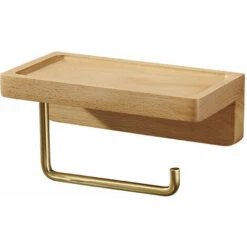 Devidoir Porte Papier Toilette Double Installation Bois Massif Hêtre Dérouleur Support Papier WC Mural Auto-adhésif Coins Arrondis Porte Rouleau De Papier Décor Pour La Salle De Bain Cuisine(Hêtre)